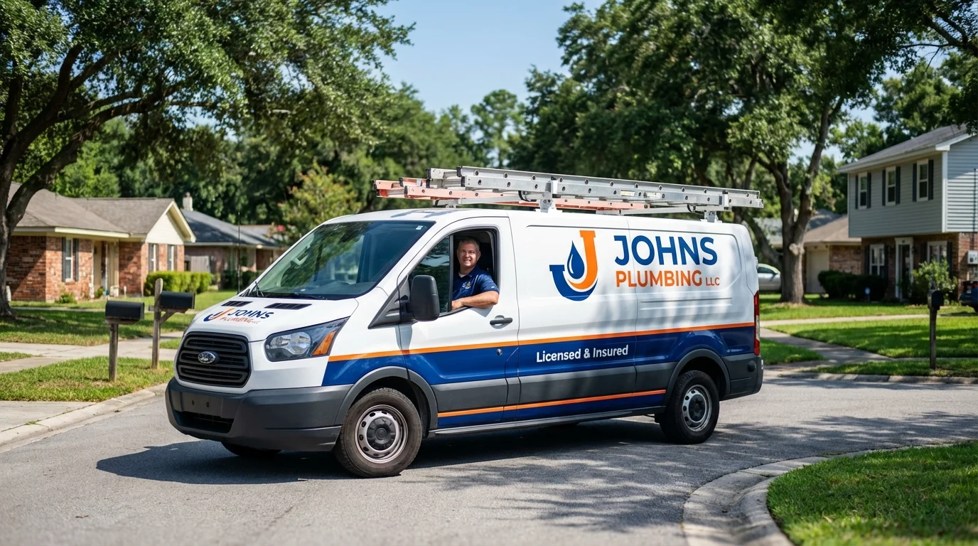 Johns Plumbing LLC service van in Wilmington, MA